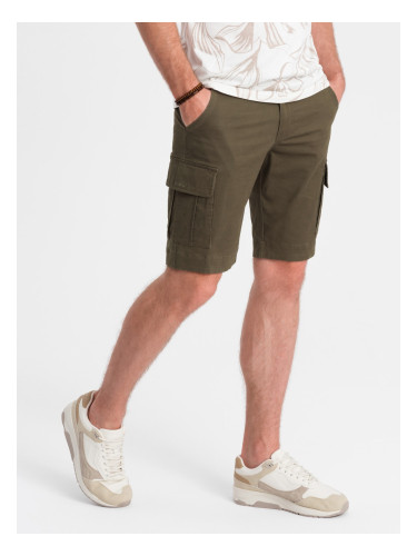 Ombre One-color men's shorts with cargo pockets - dark olive