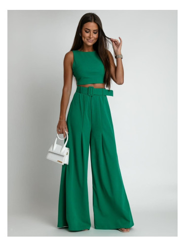 2-piece set, wide trousers and green blouse