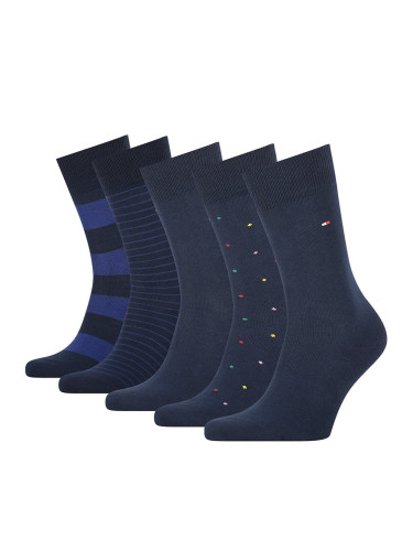 Tommy Hilfiger Socks - TH MEN SOCK 5P TIN GIFTBOX STRIPE AND DOT blue
