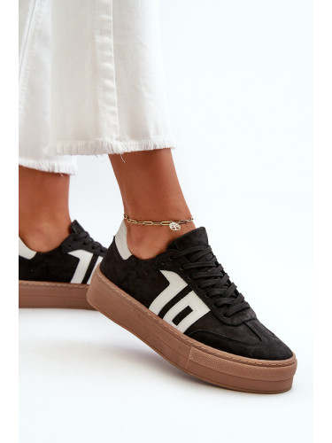 Черни кожени дамски кецове на платформа Zazoo