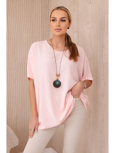 Oversized blouse with pendant powder pink