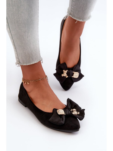 Women's eco suede ballerinas with bow and brooch Black Satris