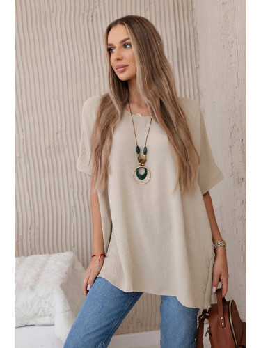 Oversized blouse with pendant dark beige color