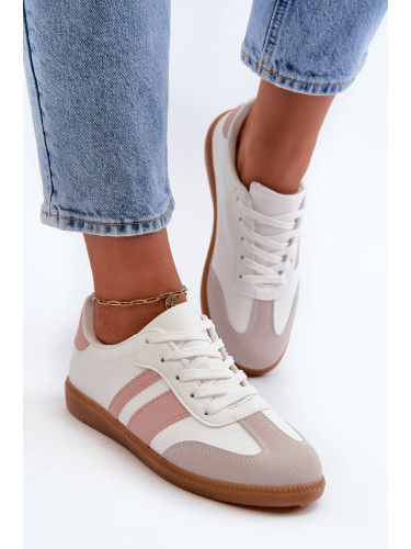 Women's low eco leather sneakers white and pink Relialia