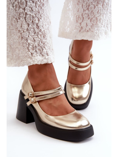 Eco-friendly leather pumps with chunky heels, gold Halmina