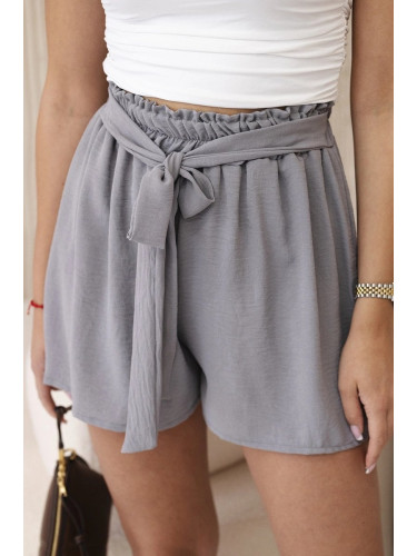 Viscose shorts with a tie at the waist in gray