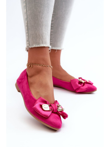 Women's eco suede ballerinas with bow and brooch Fuchsia Satris