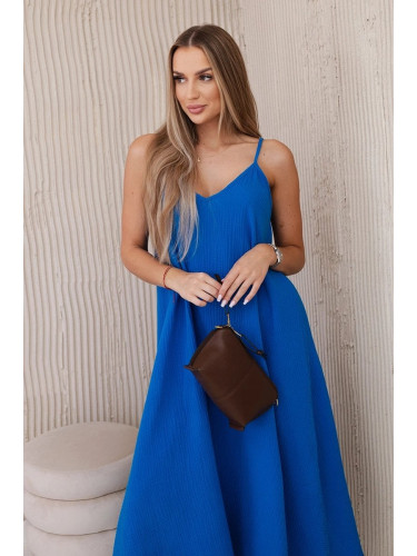 Muslin dress with straps cornflower blue