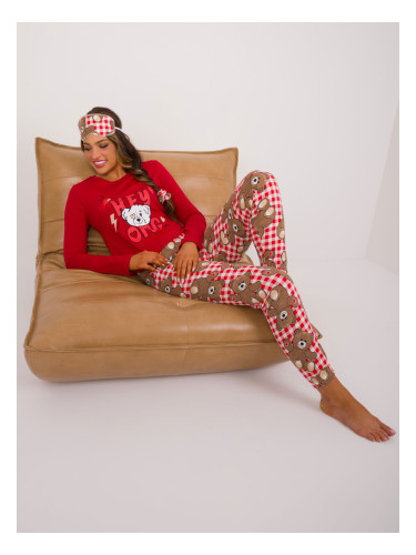 Red women's pajamas with a hair band