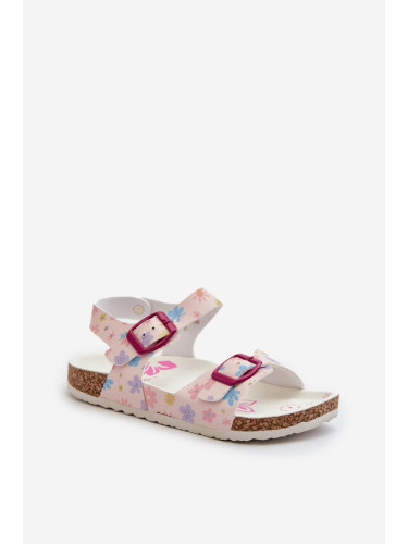 Children's sandals with flowers and buckles pink Memoria