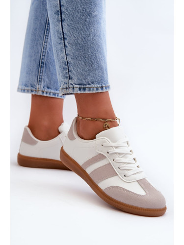Women's low eco leather sneakers white and grey Relialia