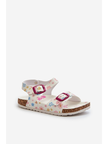 Children's sandals with flowers and buckles white Memoria