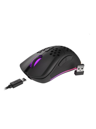 Мишка Genesis Zircon 550, оптична (8000 dpi), безжична, USB, RGB подветка, черна