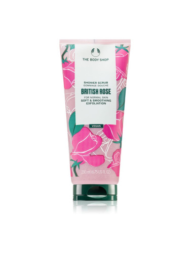 The Body Shop British Rose Shower Scrub нежен пилинг за тяло с аромат на рози 200 мл.