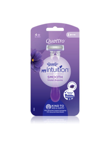 Wilkinson Sword Quattro for Women My Intuition Smooth самобръсначки за еднократна употреба Violet Blooms 3 бр.