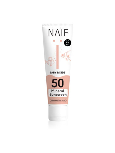 Naif Baby & Kids Mineral Sunscreen SPF 50 слънцезащитни продукти за бебета и деца SPF 50 30 мл.