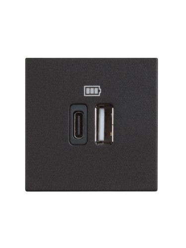 Розетка USB-A+C, двойна, 3A, 15W, за вграждане, цвят черен, Bticino, Classia, RG4287C2