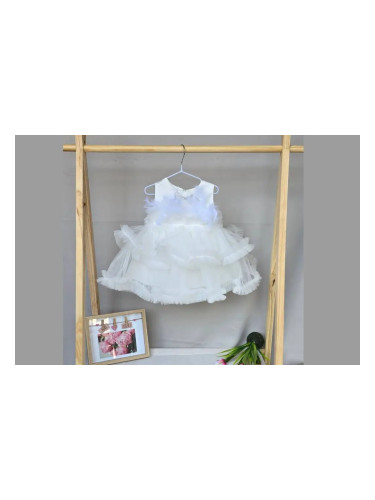 Официална бебешка рокля с пера и набори White