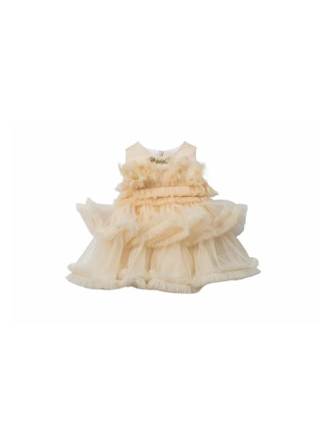 Официална бебешка рокля с пера и набори Peach