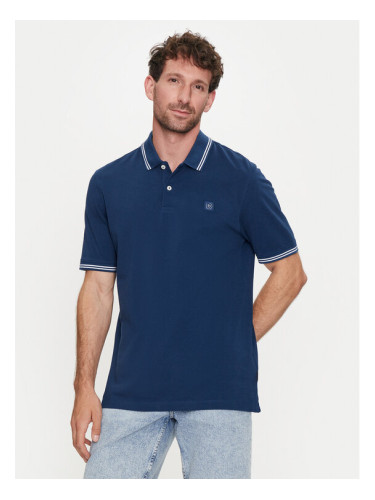 Bugatti Тениска с яка и копчета 8150 55001A Тъмносин Slim Fit