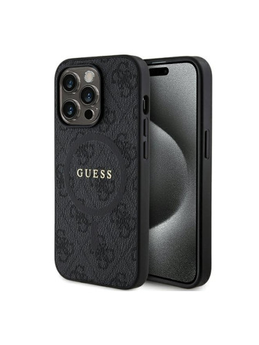 Оригинален кейс Guess 4G Collection Leather Metal Logo MagSafe, За iPhone 14 Pro Max (6.7), Черен