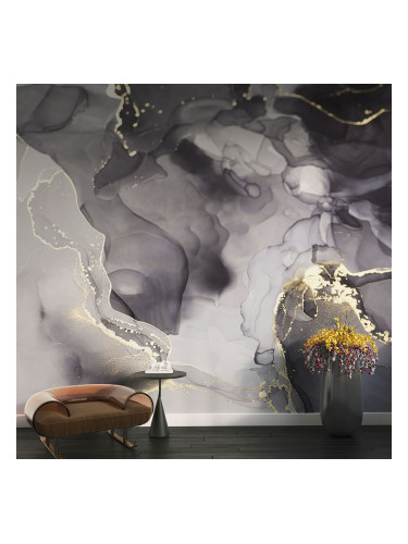 Фототапет сив мрамор със златисти линии 