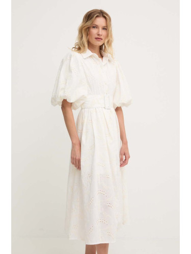 Памучна рокля Answear Lab в бяло среднодълга разкроена