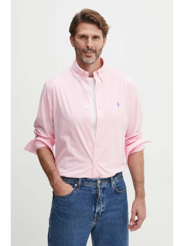 Риза Polo Ralph Lauren мъжка в розово със стандартна кройка с яка с копче 710929349