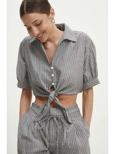 Риза Answear Lab дамска в сиво със свободна кройка с класическа яка