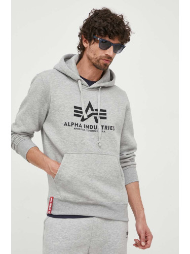 Суичър Alpha Industries Basic Hoody в сиво с качулка с принт 178312.17