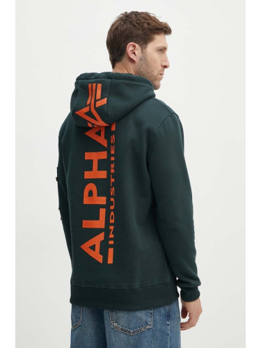 Суичър Alpha Industries в зелено с качулка с принт