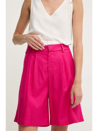 Ленен къс панталон Answear Lab в розово с изчистен дизайн с висока талия
