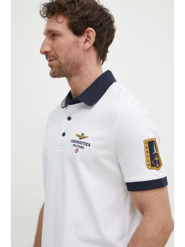 Тениска с яка Aeronautica Militare в бяло с апликация PO1768P191