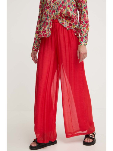Панталон с лен Answear Lab в червено с широка каройка, с висока талия