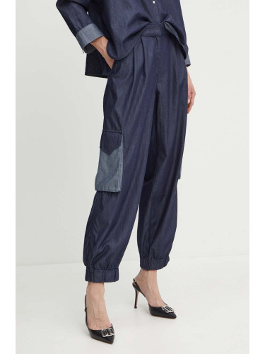 Памучен панталон MAX&Co. в тъмносиньо със стандартна кройка, с висока талия 2416181053200