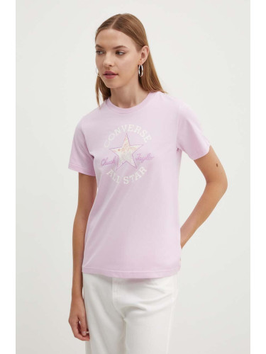 Памучна тениска Converse в розово с принт 10026362-A03