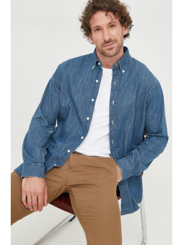 Дънкова риза Polo Ralph Lauren мъжка със стандартна кройка с яка с копче