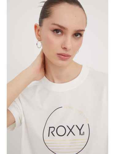 Памучна тениска Roxy в бяло ERJZT05673 ERJZT05698