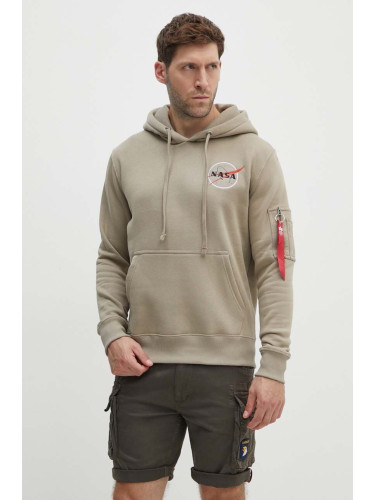 Суичър Alpha Industries NASA Orbit Hoody в бежово с качулка с апликация 146339