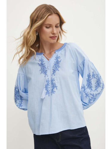Памучна блуза Answear Lab дамска в синьо с апликация