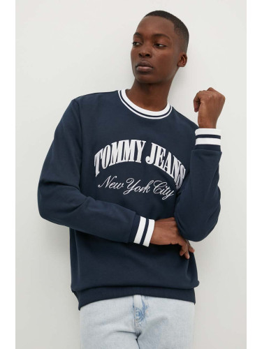 Памучен суичър Tommy Jeans в тъмносиньо с апликация DM0DM18616
