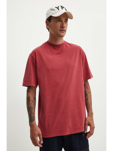 Памучна тениска A-COLD-WALL* Essential T-Shirt в червено с апликация ACWMTS177