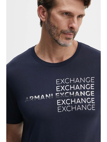 Памучна тениска Armani Exchange в тъмносиньо с принт 3DZTAC ZJ9TZ