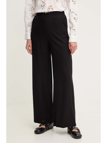 Ленен панталон Answear Lab в черно с широка каройка, с висока талия