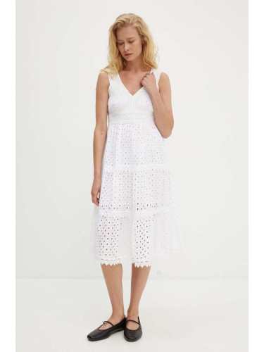 Памучна рокля Answear Lab в бяло къса разкроена