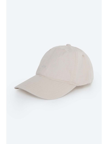 Памучна шапка с козирка Wood Wood Low profile twill cap в бежово с изчистен дизайн 12110804.7083