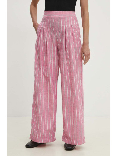 Памучен панталон Answear Lab в розово с широка каройка, с висока талия
