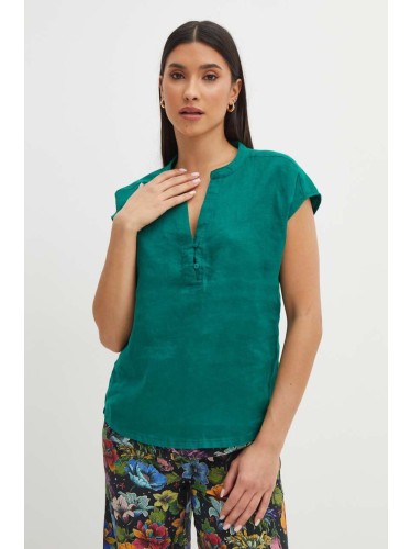 Ленена блуза Medicine дамска в зелено с изчистен дизайн