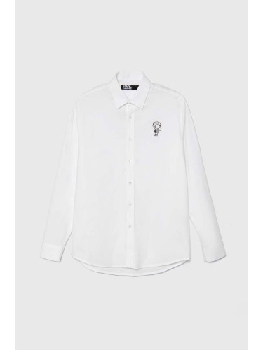 Риза Karl Lagerfeld мъжка в бяло с кройка по тялото с класическа яка 532600.605918