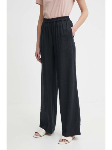 Ленен панталон Sisley в черно с широка каройка, с висока талия